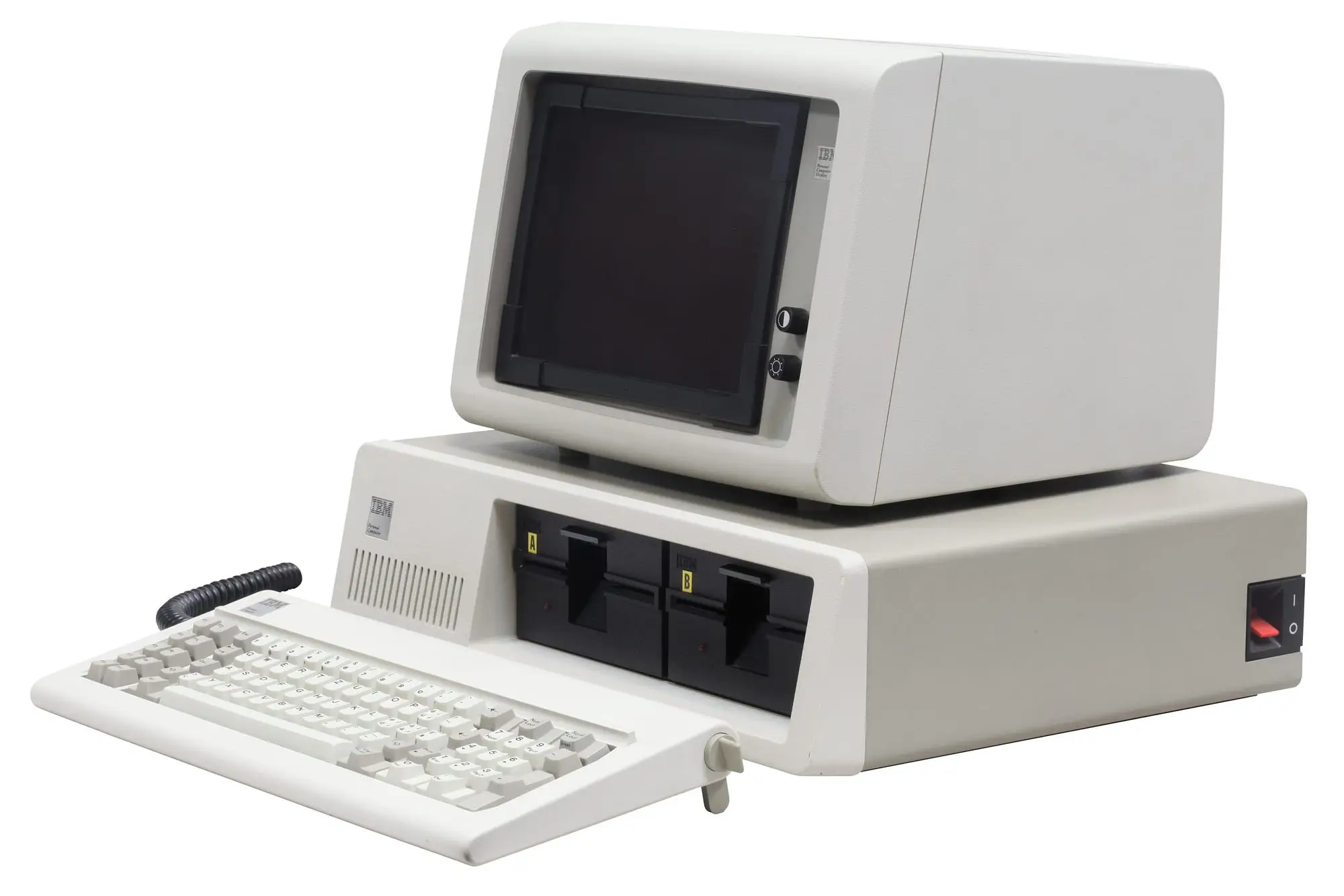 An IBM Personal Computer from 1981 with its monitor and keyboard